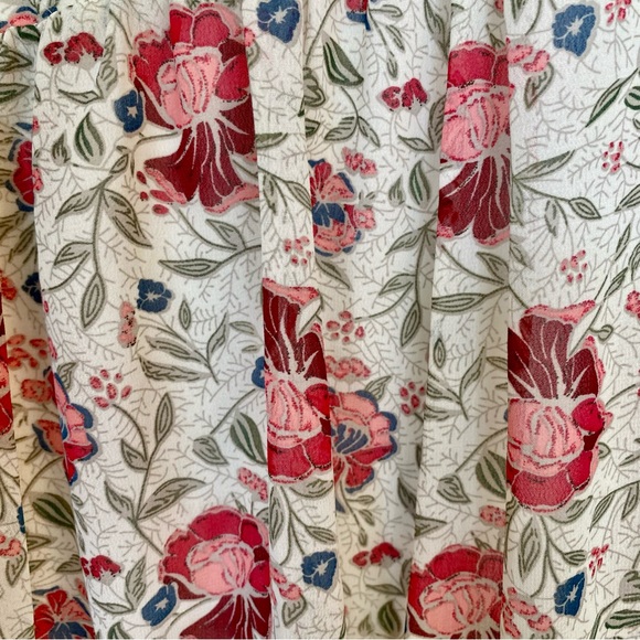 Nasty Gal Bohemian, Off-White & Pink, Long-Sleeved, Flowy, Floral, V-Neck Dress - Picture 9 of 16